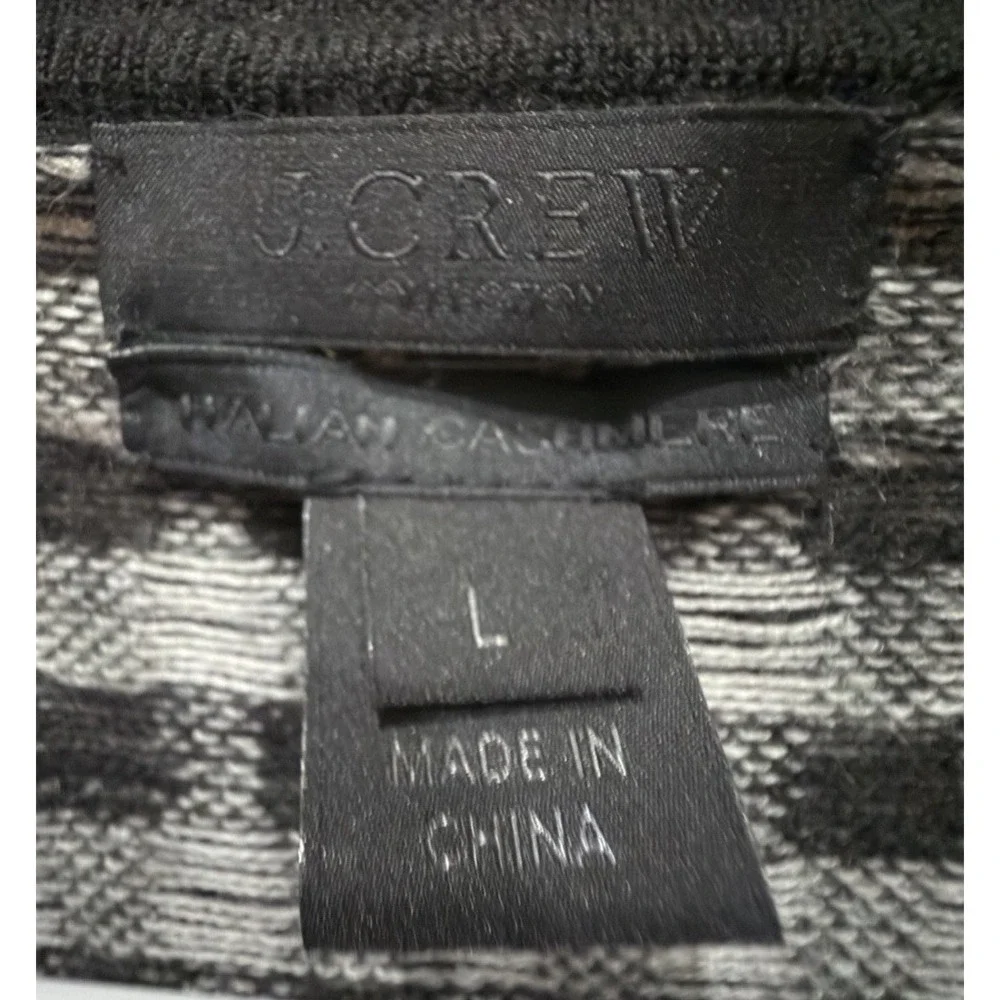 J.Crew 100% Cashmere Cardigan Sweater Womens L Black Ivory Buffalo Check Plaid